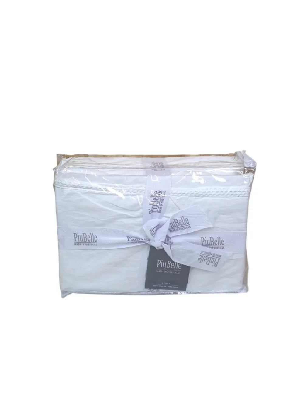 PiuBelle Queen 4-Piece 100% Cotton Sheet Set With Lace Detail Made In Portugal